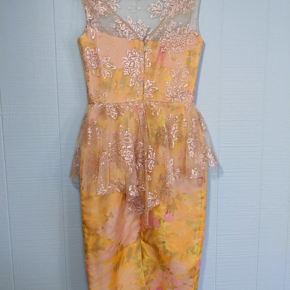 BADGLEY MISCHKA Pink Gold Floral Cocktail Dress - Picture 4 of 8